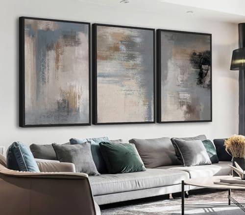 Large Framed Canvas Wall Art - Modern Grey Abstract Pictures for Living Room Aesthetic Rustic Wall Decor Black Float Framed Paintings Retro Prints for Bedroom Dinning Room 16" X 24" X 3 - Image 1