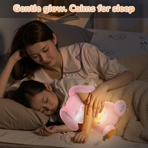 FATIRO Breathing Stuffed Animal Bunny Plush, Soothe Snuggle Easter Bunny Plush with Soft Light & Music, Interactive Realistic Breathing Motion & Gentle Snoring Breathing for Anxiety Adults and Kids - Thumbnail 6