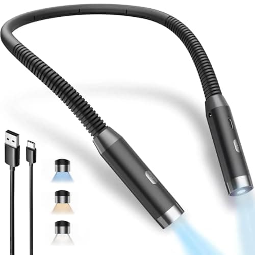 LED Neck Reading Light, 3-Color & 3-Brightness Adjustable Bendable Neck Light, USB Rechargeable Book Light for Reading in Bed, Knitting, Crochet, Camping, Working, Book Lovers Gifts (Black) - Image 1