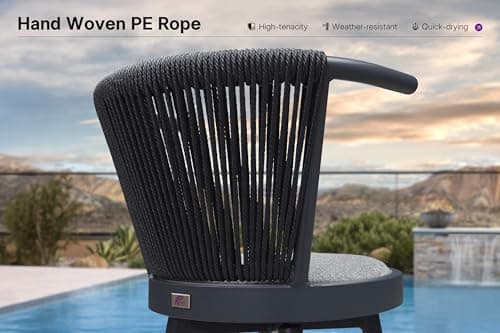 PURPLE LEAF Outdoor Swivel Counter Height Bar Stools Set of 2 Metal Modern Wicker Bar Chairs Wraparound Back and Armrests Aluminum Woven Barstools with Cushions for Kitchen Balcony Garden Indoor Gray - Thumbnail 5