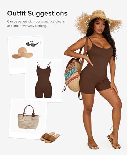 BRXL Seamless Workout Jumpsuits For Women Adjustable Spaghetti Strap Short Ribbed Romper Compression Sleeveless One Piece Gym Yoga Outfit Paded - Thumbnail 5