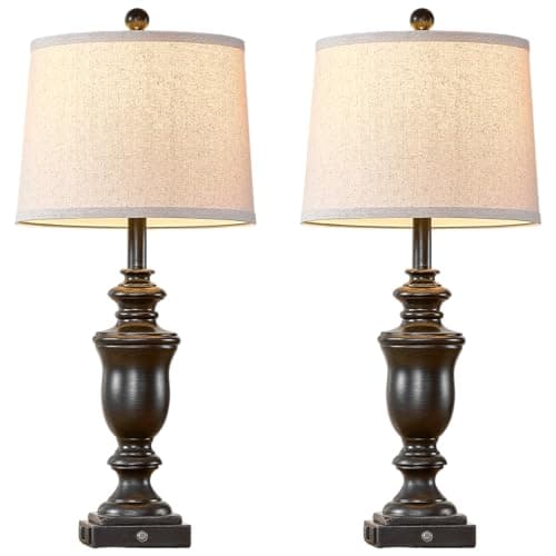 SAIWEYA 27.5" Set of 2 Farmhouse Table Lamps for Bedroom, 3 Way Dimmable Bedside Lamp with 2 USB +AC Outlet Nightstand Lamps for Living Room Resin Rustic Touch Lamps - Thumbnail 5