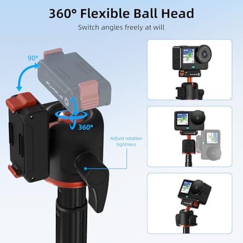 Flymile 21" Action 6 Camera Tripod, Magnetic Quick Release Adapter Selfie Stick Extended Pole Handle Grip with 360° Ball Head & Cold Shoe Mount, Mini Table Desk Tripod for DJI Osmo Nano Accessories - Thumbnail 3