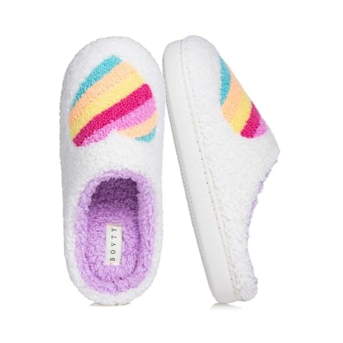 BOVTY Memory Foam Slippers for Women - House Slip-on with Colorful Hearts & Stars Pattern Cute Cozy Bedroom shoes - Image 1