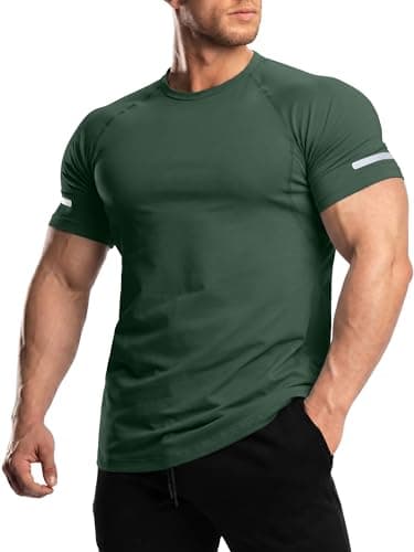 Comdecevis Workout Shirts for Men Dry Fit Breathable Soft Stretchy UV Plain Athletic Tee Mens Clothes, Dark Green, XXL