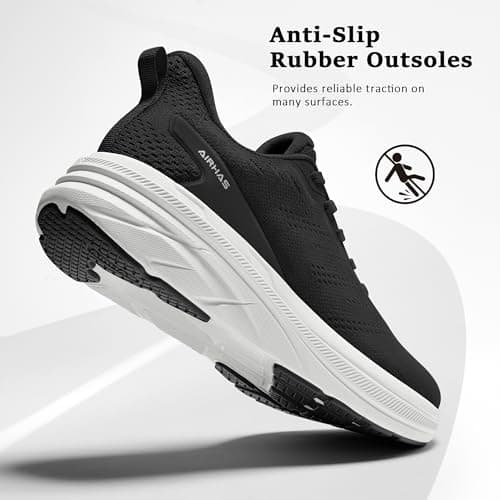 Womens Easy On Walking Shoes Lace Up Comfortable Tennis Shoes with Anatomic Toe Box for Women Breathable Running Sneakers (Black/White, 11.0) - Thumbnail 4
