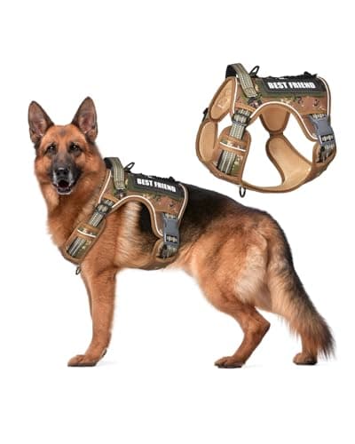 Tactical Dog Harness No-Pull Military Vest for Medium & Large Dogs, Adjustable Reflective Escape-Proof Vest with MOLLE System, Handle Control for Training, Walking, Outdoor – Camo