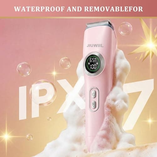 Bikini Trimmer for Women, JIUWIIL 2 in 1 Electric Razors for Women, IPX7 Waterproof Dual Head Electric Shaver,Wet & Dry Use Body Hair Trimmer, Facial Hair Remover for Bikini Underarm Leg Arm (Pink) - Thumbnail 6