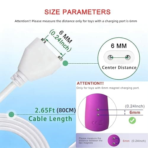 Rlissfiose 2Pack 6mm Magnetic Replacement Charger Cable with 2 Dots, 2.65ft(80cm) USB-A & USB-C Charging Port Set to Magnetic Cord for Rose Charger Toys,Massagers, Cleansers Electronics (6MM) - Thumbnail 3