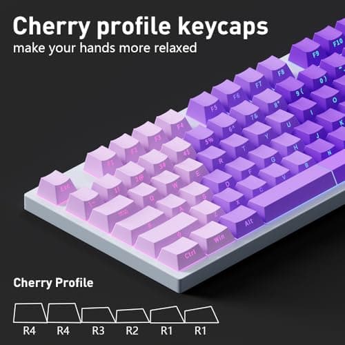 AKepopery Gradient Keycap Side-Print Shine-Through PBT Keycaps, 121 Keys Cherry Profile, Transparent Spacebar Strip, for MX Switches, for Keyboards with LED Facing South (Gradient Purple) - Thumbnail 2