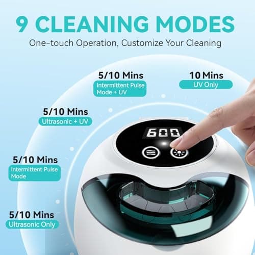 Ultrasonic Denture Retainer Cleaner Machine - 45kHz Retainer Cleaner Machine with 200ML Dental Cleaning Pod, 4 Modes Ultrasonic Cleaner for Denture, Mouth Guard, Aligner, Braces, Toothbrush, Jewelry - Thumbnail 4