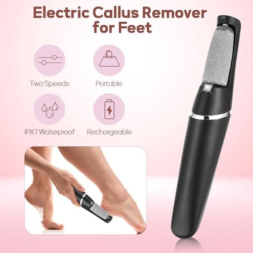 Electric Foot Callus Remover, Callus Remover for Feet Rechargeable Portable Pedicure Tools, Foot Grinder Smooth Pedicure Wand for Feet Care, Removes Dry Hard & Dead Skin Ideal Gift -Black - Thumbnail 2