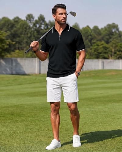 TRFIC Mens Polo Shirts Short Sleeve Casual Polo Shirt Vintage Golf T Shirts Old Money Tops Black - Thumbnail 5
