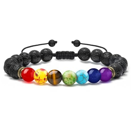 M MOOHAM Bracelets for Men Gifts - Chakra Lava Rock Beaded Tiger Eye Bracelets for Men Adjustable Jewelry Gifts - Image 1