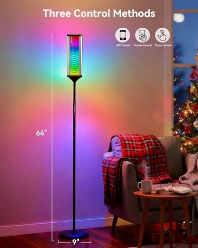 JOOFO Glass Shade RGBICW Corner Floor Lamp, 16 Million Colors Smart LED Ambient Mood Lighting with App & Remote Control for Modern Home Decor, Bedroom, Living Room, Gaming Room - Thumbnail 4
