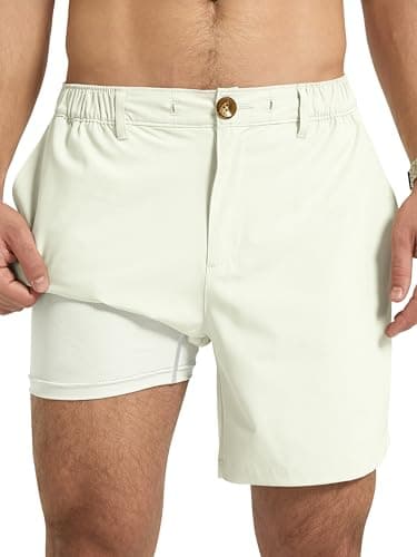 Arcweg Mens Casual Shorts 6 inch Inseam Stretch Golf Shorts Water Friendly Active Hybrid Shorts Regular Fit Off-White - Image 1