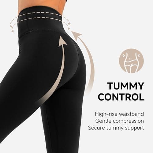 MXYMXY Buttery Soft High Waist Workout Black Leggings for Women 25" Inseam - Thumbnail 2