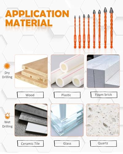 Masonry Drill Bit Set BGTEC - 10PCS 3/16" - 1/2" Carbide Eccentric Drill Bit for Masonry/Brick/Concrete/Tile/Glass/Wood/Plastic/Marble - Thumbnail 4