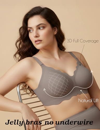 Tarbo Women Jelly Bra Wireless Seamless No Underwire Push Up Bra Support and Lift Bralettes Full Coverage T Shirts Sleep Comfort Sports Bralette Coffee L - Thumbnail 2