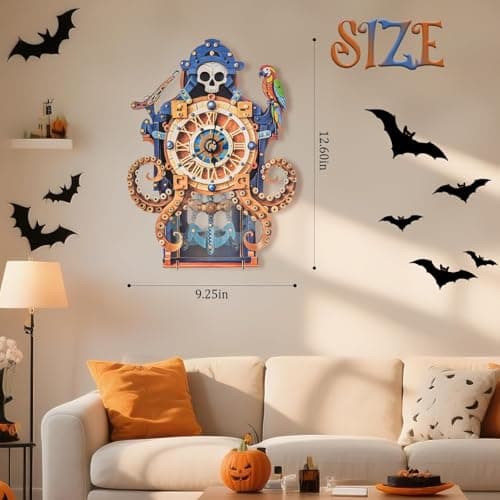 3D Wooden Octopus Pirate Puzzle Clock - Mechanical Model Kit with Anchor Pendulum & Pirate Theme, DIY Building Kit for Adults Teens, Vintage Wall Clock for Home Office Decor, Unique Gift for Men - Thumbnail 6