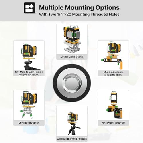 Laser Level 360 Self Leveling with Tripod,DEGLASERS 4x360 Green Laser Level with 12V Rechargeable 2Pcs Battery(40 Hrs),Remote Control, for Picture Hanging, Tile, Construction, Indoor - Thumbnail 5