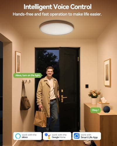 12 Inch Smart Ceiling Light, RGB+IC LED Flush Mount Light Fixture, 2400LM Dimmable, APP & Remote Control, 2700K-6500K DIY Color Ceiling Light for Bedroom Living Room, Works with Alexa & Google Home - Thumbnail 3