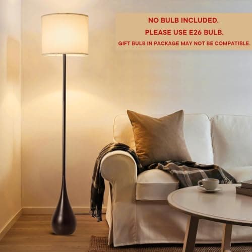 DLITISH Boho Floor Lamp 67 Inch Extal Tall, Modern Torchiere Lamp with Beige Linen Drum Shade, Large Farmhouse Black Teardrop Base Standing Lamp for Living Room, Bedroom, Corner, Office - Thumbnail 3
