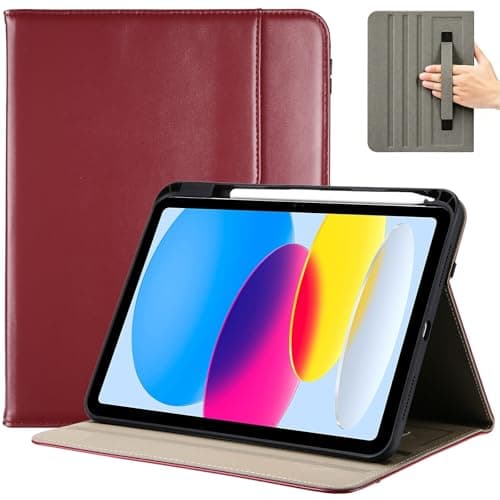ProCase for iPad A16 11th Generation 11” 2025/iPad 10th Generation 10.9” 2022 with Pencil Holder, iPad 11/10 PU Leather Case Business Stand Cover Smart Folio with Hand Strap Front Pocket -Wine