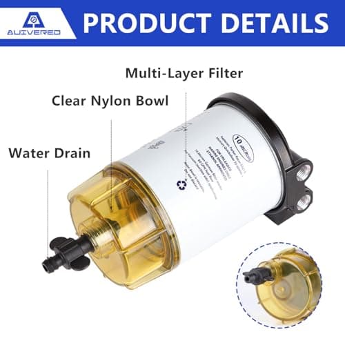 S3213 Fuel Water Separator Filter Assembly Kit - 10 Micron Marine Boat Filter for Mercury Yamaha Outboard Motor - Replaces S3214, 35-60494-1, 18-7932-1, 18-17928, 35-809097 Fuel Water Separator Filter - Thumbnail 2