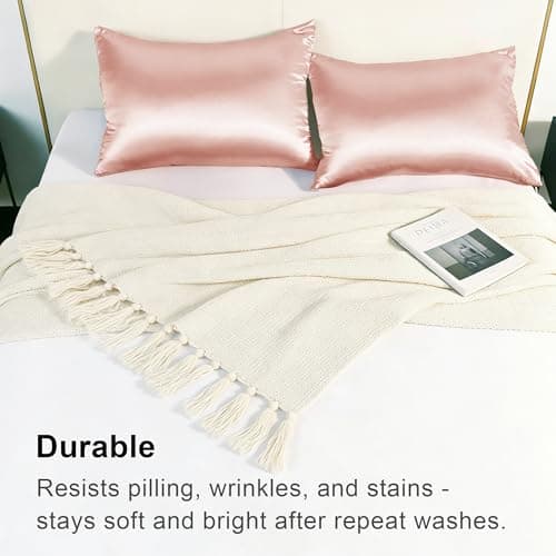 Natural Silk Pillow Cases for Hair and Skin, 2 Pack Cooling Satin Feel Queen Size Pillowcases, Super Soft & Breathable Sleeping Bed Pillow Covers with Hidden Zipper 20x28 Inches (Pink) - Thumbnail 2
