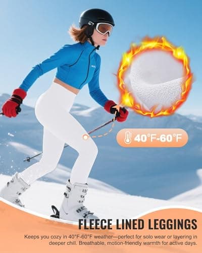 QGGQDD Fleece Lined Leggings Women - Soft Tummy Control High Waisted Winter Thermal Warm Yoga Pants for Workout Hiking White Large-X-Large - Thumbnail 3