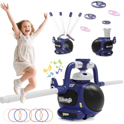 WhimsQuest 4-in-1 Kids Outdoor Game Toy, Auto Disc Launcher, Jump Dodge & Ring Toss, Interactive Sports Play for Boys & Girls (Blue) - Image 1