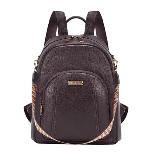 Women's Genuine Leather Travel Backpack, 12.9 Inch Laptop Backpack with Anti-Theft Pocket, Durable Computer Bag for Work & Commuting, Coffee Brown - Image 1
