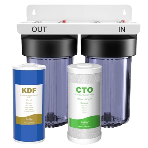 SimPure Whole House Water Filter System, 2 Stages Clear Home Water Pre-Filtration with Carbon and KDF Filters, Reduce Iron, Chlorine, Manganese, Heavy Metals, 1" NPT Brass Port(DB10C-2KDF) - Image 1