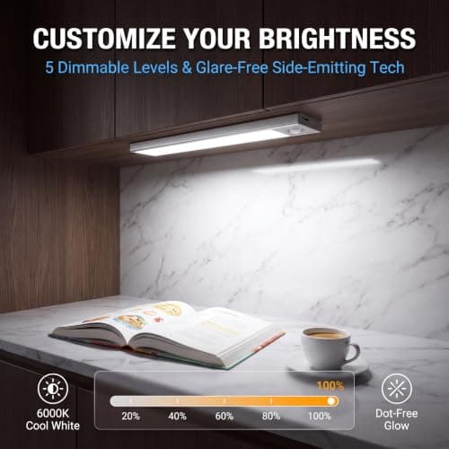 Under Cabinet Lighting, 4200mAh Rechargeable Motion Sensor Light Indoor, 240lm Wireless Under Cabinet Lights, Magnetic Battery Operated LED Closet Light for Kitchen Stair (11 Inch, Cool White, 2 Pack) - Thumbnail 6