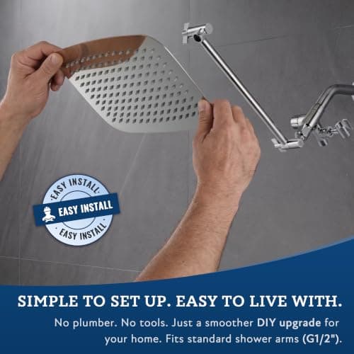 G-Promise All Metal 14 Inch Dual Square Shower Head with Handheld Spray Combo, Rain Shower Head, Adjustable Extension Arm, 3-Way Diverter, 71 Inch Extra Long Hose - A Bathroom Upgrade (Chrome) - Thumbnail 5