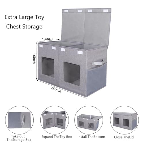 Legestori Large Stackable Storage Bins with Lids, Collapsible Sturdy Storage Organizer Boxes Bins Baskets, Foldable Closet Organizer Baskets for Home (Grey, M) - Thumbnail 2
