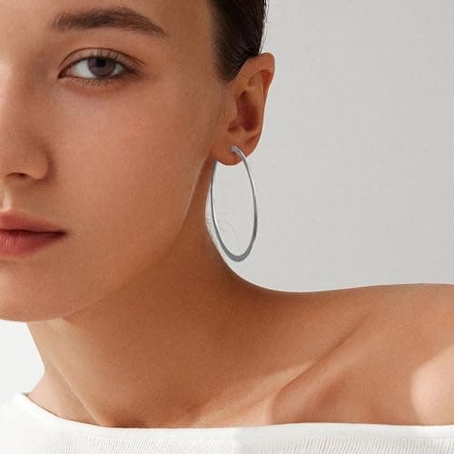 Gacimy Large Silvertone Hoop Earrings for Women 14k White Gold Plated, Hypoallergenic Silvertone Earrings Hoops 50mm - Thumbnail 3