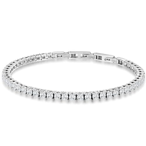 Tennis Bracelet for Women Men, 14K Gold Plated Round 3mm AAAA+ Cubic Zirconia CZ Dainty Classic Adjustable Stainless Steel Bracelets Festival Wedding Jewelry Gift (Steel, CZ 3mm) - Image 1