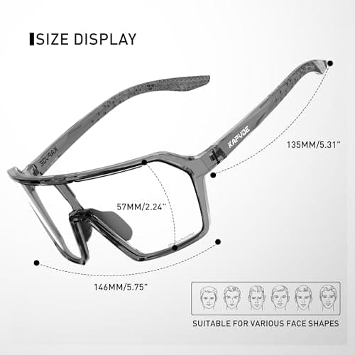 KAPVOE Photochromic Cycling Glasses Men Mountain Bike Glasses Women Clear MTB Sports Sunglasses TR90 Biking Goggles Transition Bicycle Glasses Triathlon Running UV Protection Black - Thumbnail 5