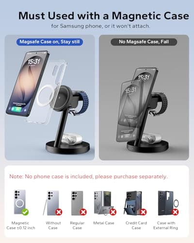 KPON for Samsung 3 in 1 Charging Station, Magnetic Wireless Charger Stand for MagSafe for Samsung Galaxy S26 Ultra/S25/Z Fold7/Flip7, Phone Watch Charger Dock for Galaxy Watch Ultra/8/7 and Buds - Thumbnail 2