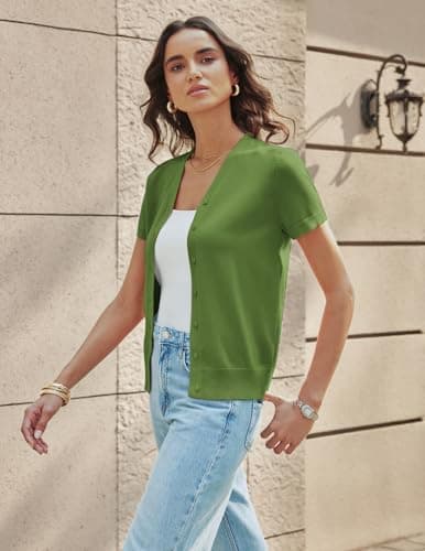 Green Summer Cardigan for Women - Soft Knit Cropped Plus Size (Light Green, 2XL) - Thumbnail 4