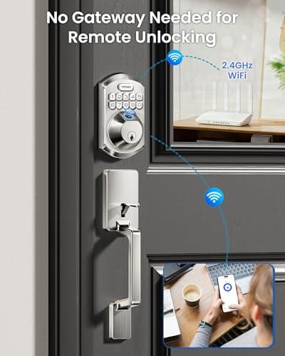 TEEHO TE012W-H WiFi Fingerprint Door Locks for Front Door, Satin Nickel - Thumbnail 3