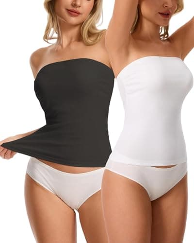 RanZZRan Womens Ribbed Shapewear Tube Tops 2 Pack Strapless Bandeau Basic Tops Backless Sleeveless Double Lined Y2K Tank - Image 1