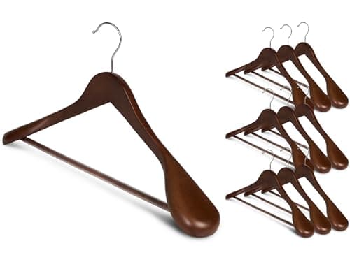 StorageWorks Wooden Hangers 10 Pack, Extra Wide Shoulder Wood Coat Hanger for Coats, Shirts, Jackets, Pants, Suits, Light Walnut Color - Image 1