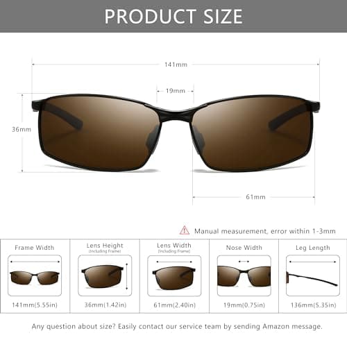 SUNGAIT Ultra Lightweight Polarized Sunglasses Men Rectangular Metal Frame with Spring Hinge (Black Frame Brown Lens) SGT559-HC - Thumbnail 5
