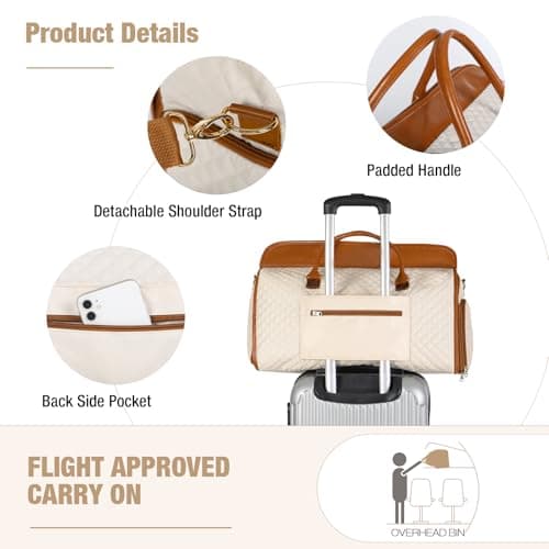 Tonyeee Convertible Garment Duffel Bags for Travel, Carry On Garment Bag with Shoe Compartment, 3 in 1 Foldable Suit Duffle Bag for Women, Jenni Bag for Hanging Clothes, Beige (1Pcs Set) - Thumbnail 5