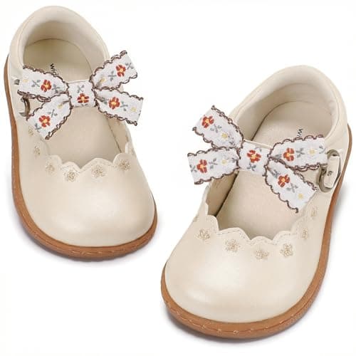 WIDE TOE BOX Girls School Shoes Mary Jane Toddler Lightweight Non-Slip Comfortable Ballet Shoes for Girls Beige Toddler 6 - Image 1