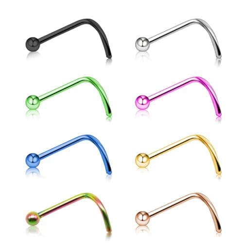 BOGKU 8pcs Nose Rings Titanium Nose Piercings Screw for Women 18G Nose Rings Studs Hypoallergenic Body Piercing Jewelry Set for Women Men - Image 1
