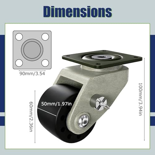 2 Inch Heavy Duty Caster Wheels Set of 4, 4000 LBS Capacity Low Profile Top Plate Swivel Casters, Nylon Machine Wheels for Workbench, Equipment, Hammered Gray - Thumbnail 2